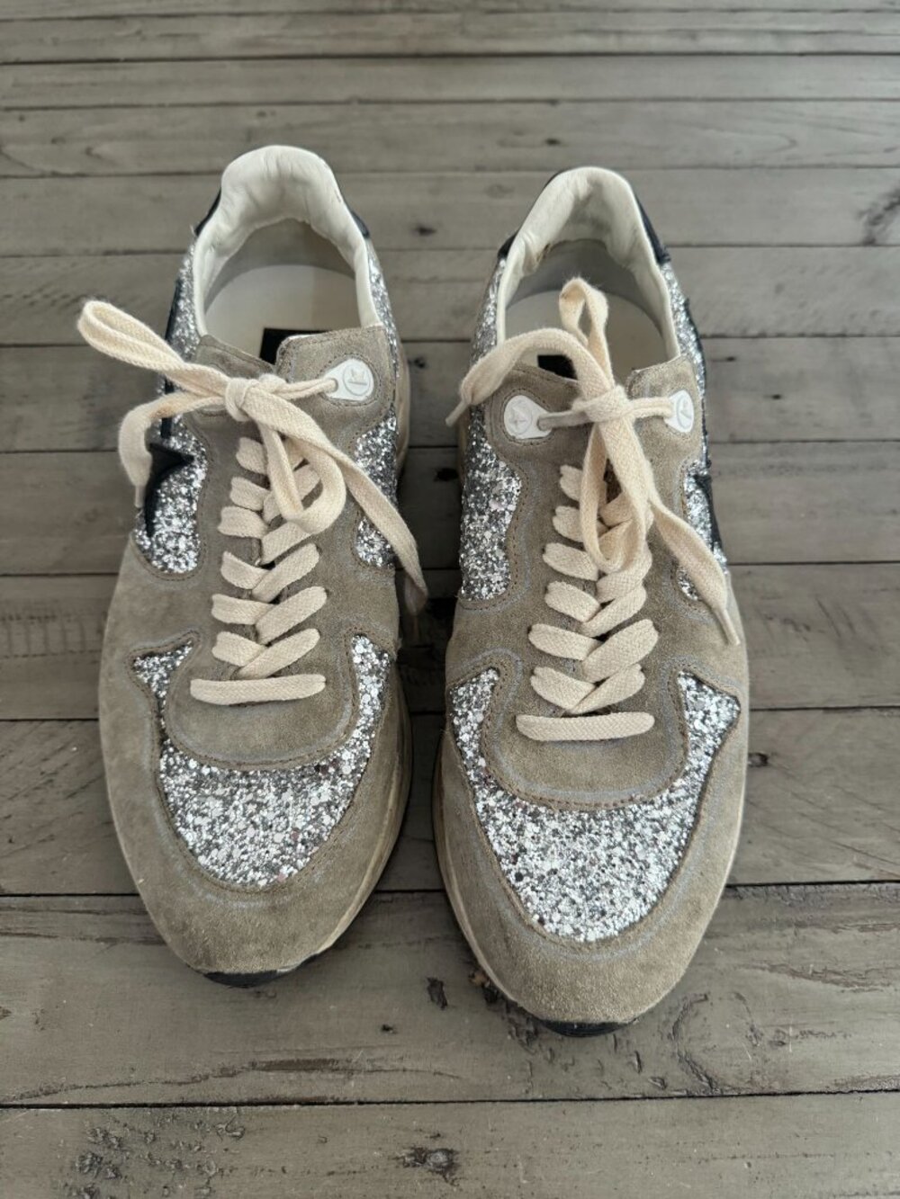 Golden Goose Running Sole Sneaker in Silver Glitter and Dove Gray Suede 39 - Picture 5 of 11